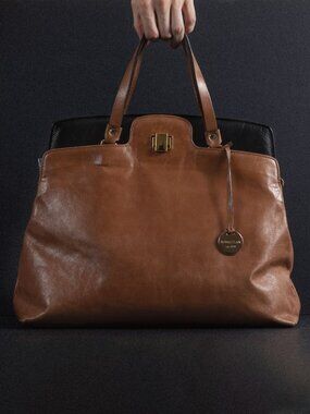 VTG 90s Rowallan Italy Two Tone Leather Tote Large Bag Crossbody Shoulder